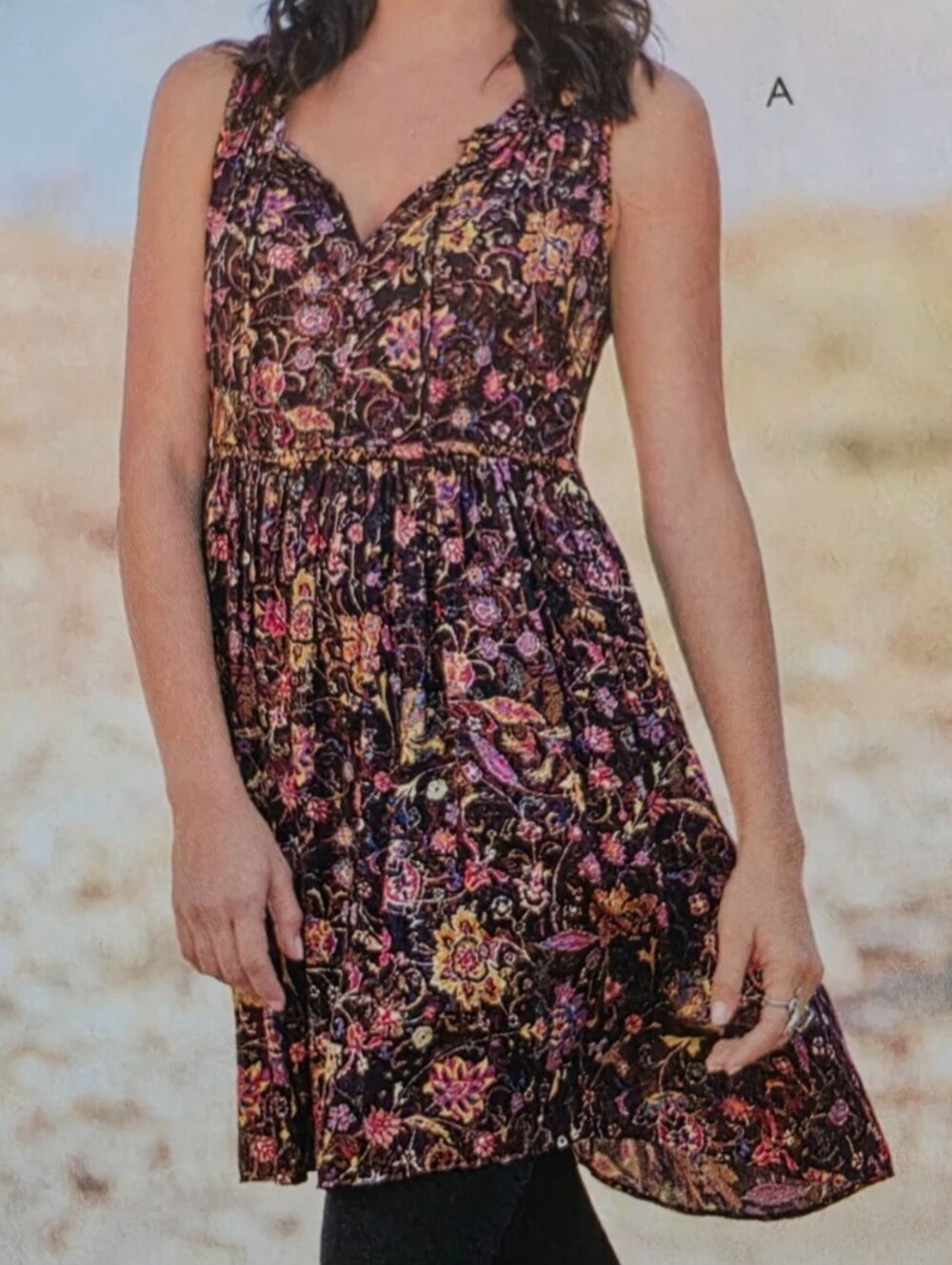 Peruvian Connection Jamilla Dress Tunic XL 18 viscose floral sleeveless $259
